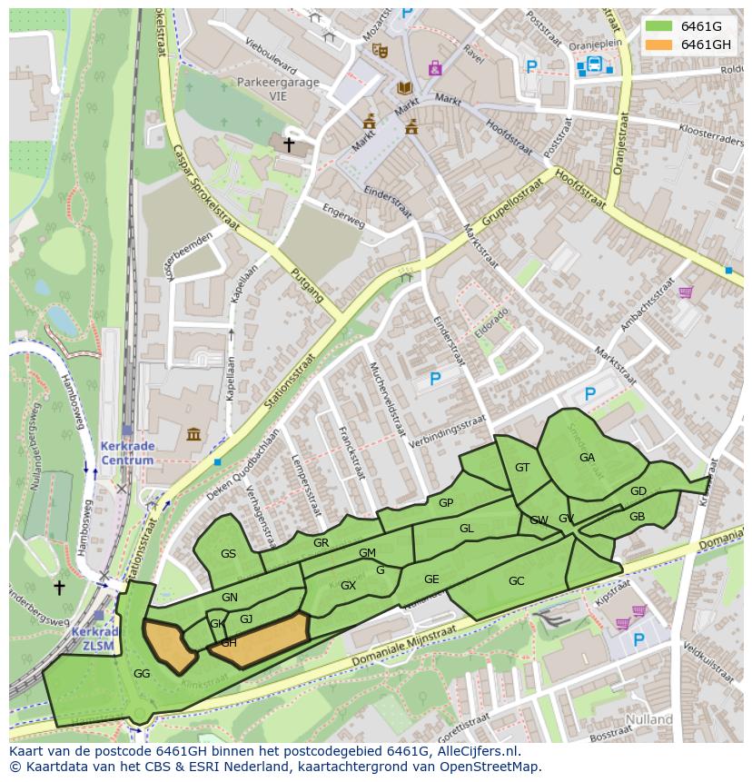 Afbeelding van het postcodegebied 6461 GH op de kaart.