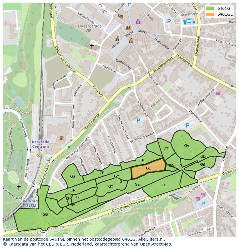 Afbeelding van het postcodegebied 6461 GL op de kaart.