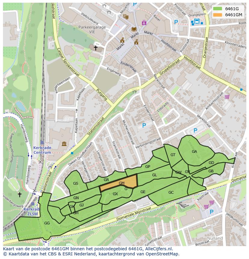 Afbeelding van het postcodegebied 6461 GM op de kaart.