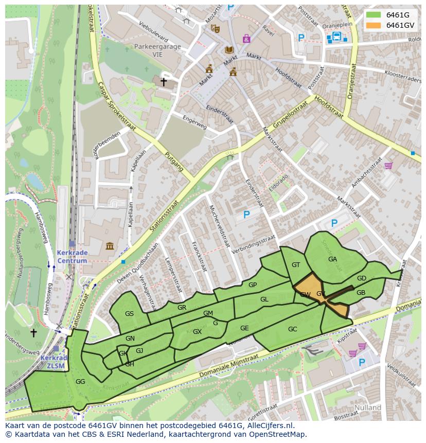Afbeelding van het postcodegebied 6461 GV op de kaart.