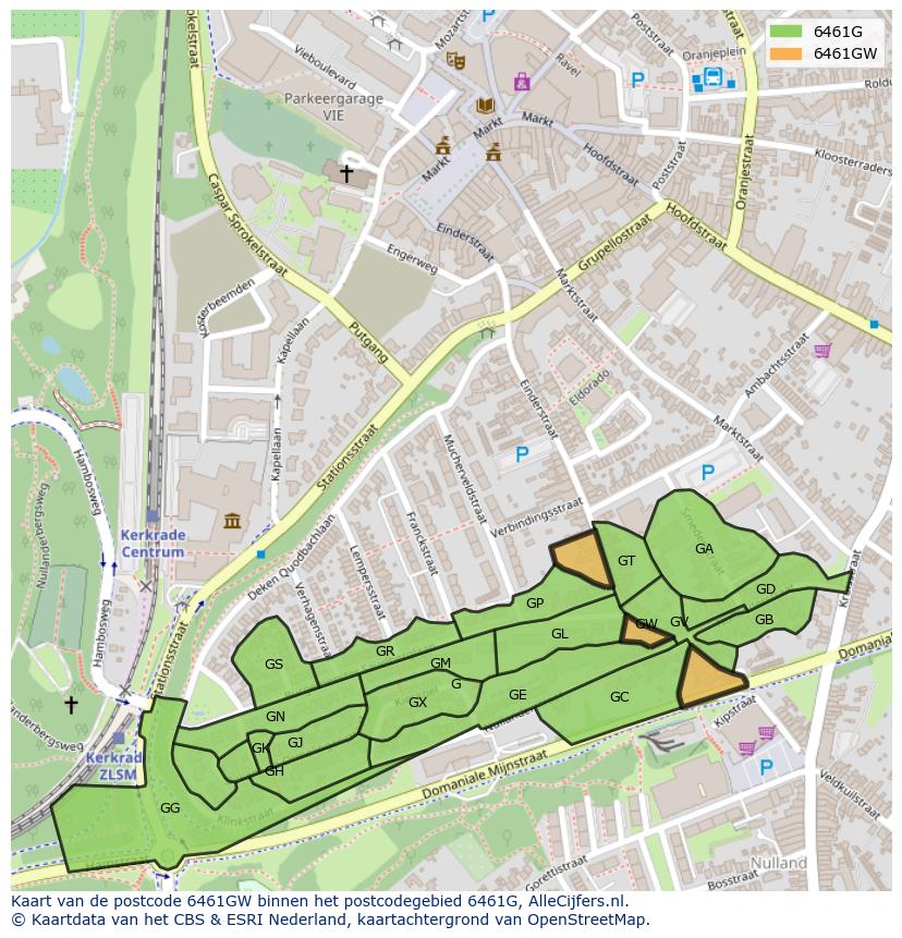 Afbeelding van het postcodegebied 6461 GW op de kaart.