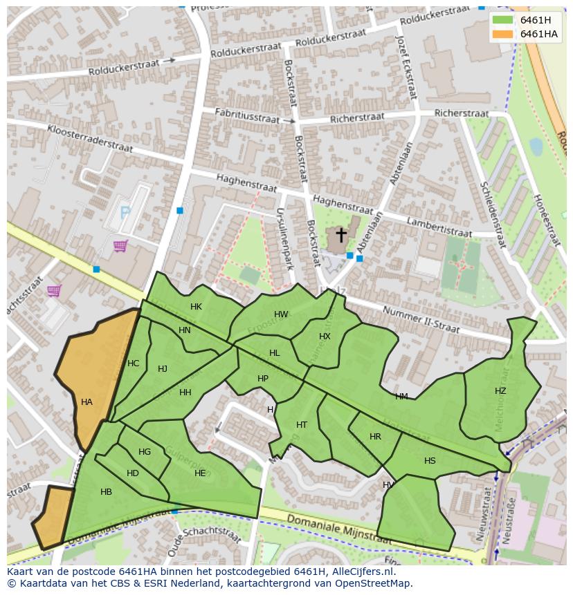 Afbeelding van het postcodegebied 6461 HA op de kaart.