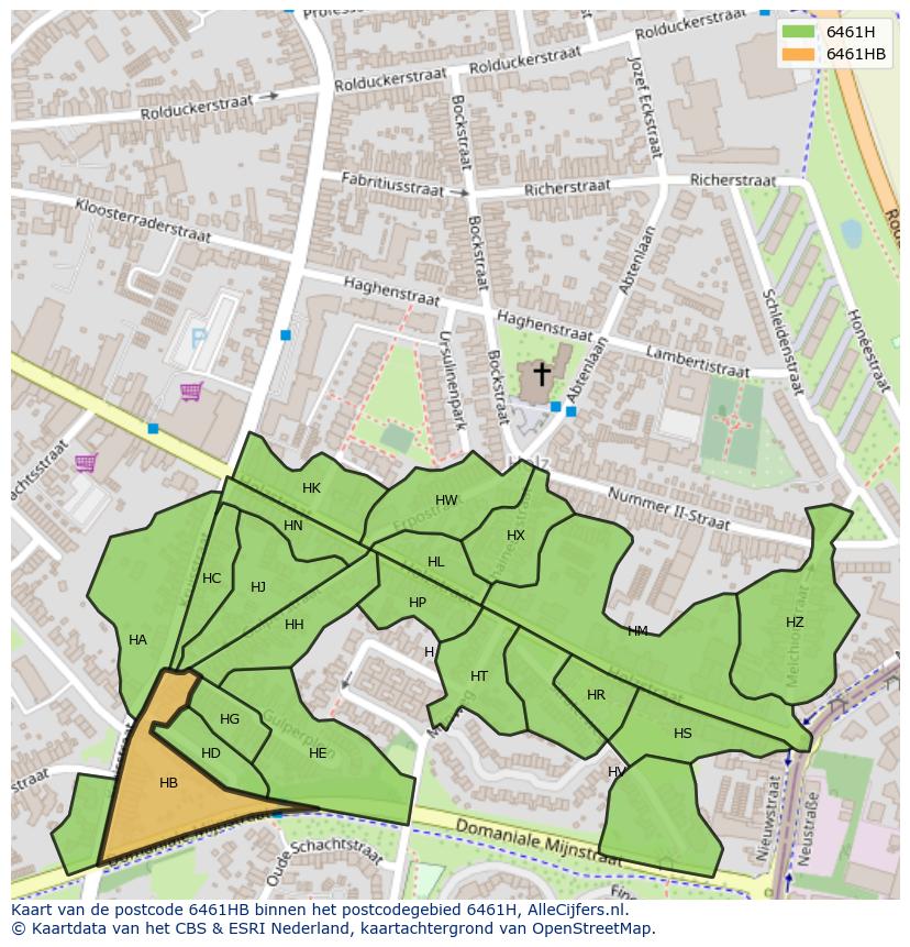 Afbeelding van het postcodegebied 6461 HB op de kaart.