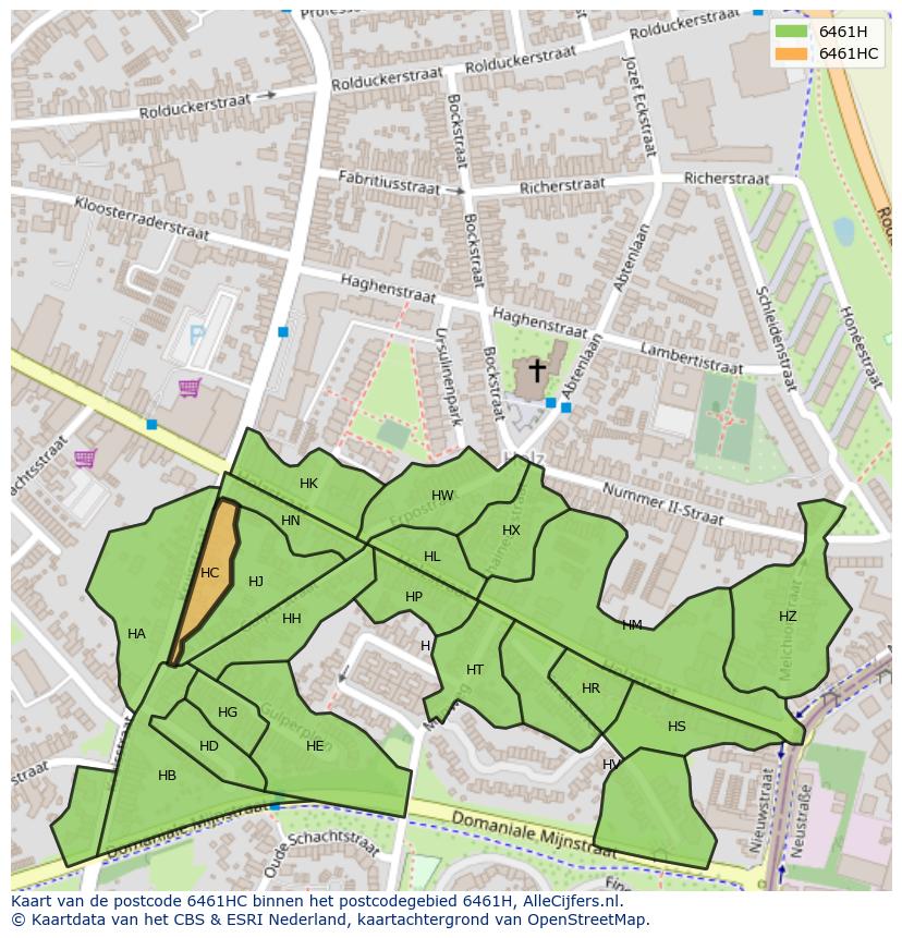 Afbeelding van het postcodegebied 6461 HC op de kaart.