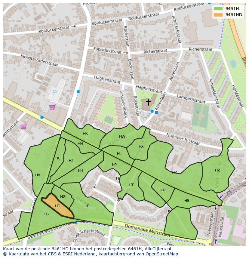 Afbeelding van het postcodegebied 6461 HD op de kaart.