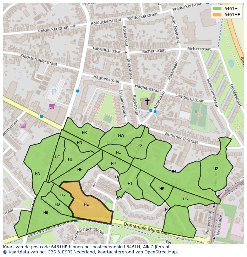 Afbeelding van het postcodegebied 6461 HE op de kaart.
