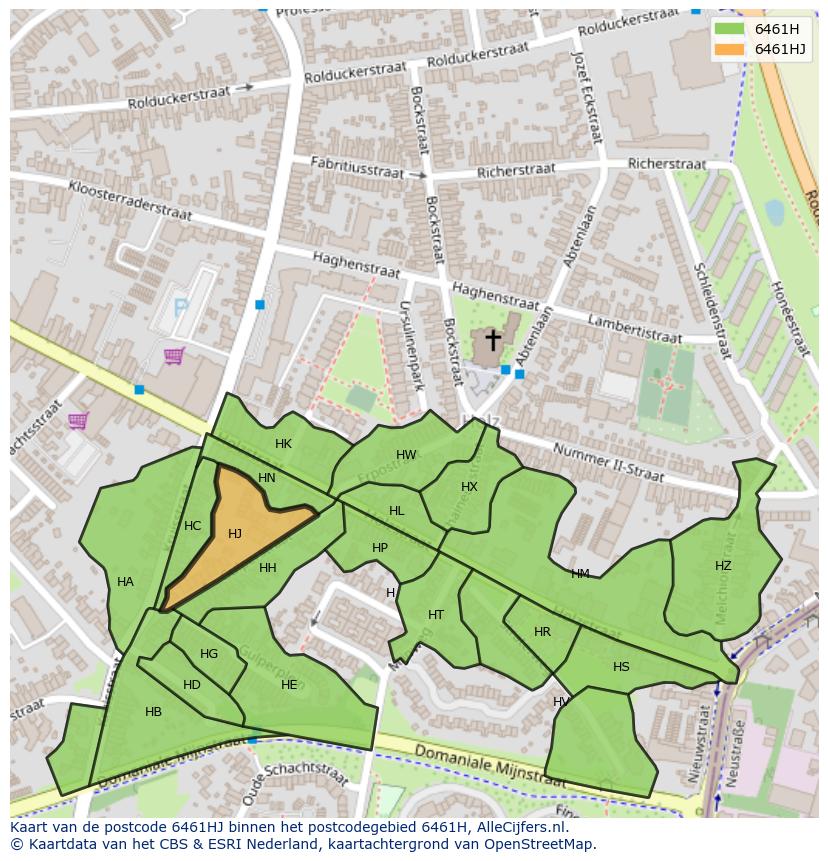 Afbeelding van het postcodegebied 6461 HJ op de kaart.
