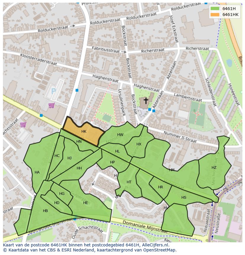 Afbeelding van het postcodegebied 6461 HK op de kaart.