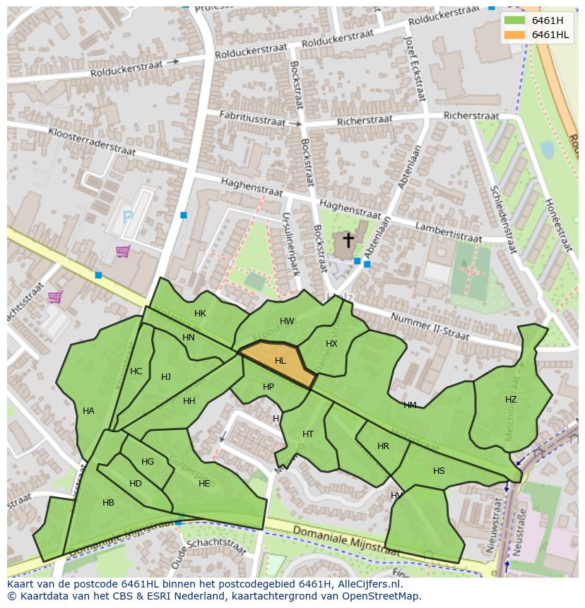 Afbeelding van het postcodegebied 6461 HL op de kaart.