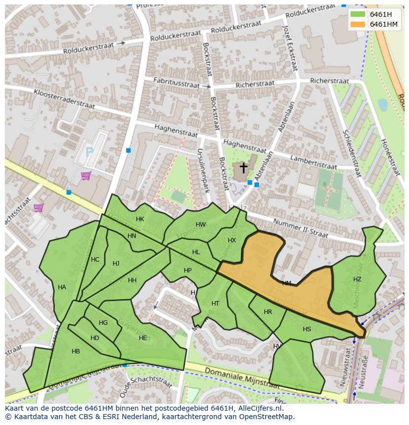 Afbeelding van het postcodegebied 6461 HM op de kaart.