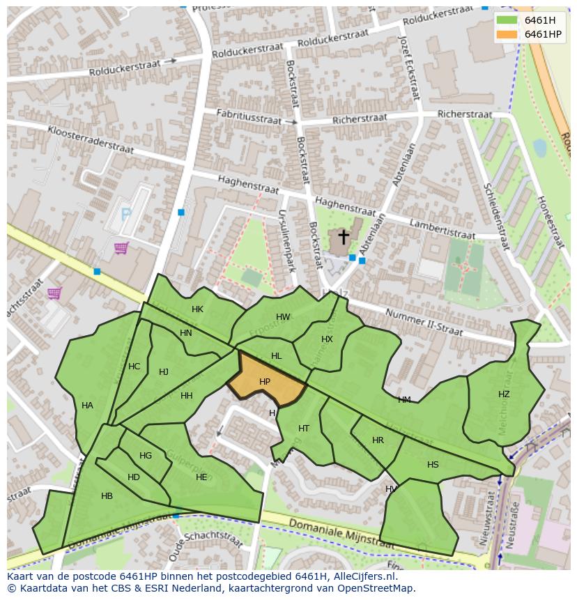 Afbeelding van het postcodegebied 6461 HP op de kaart.