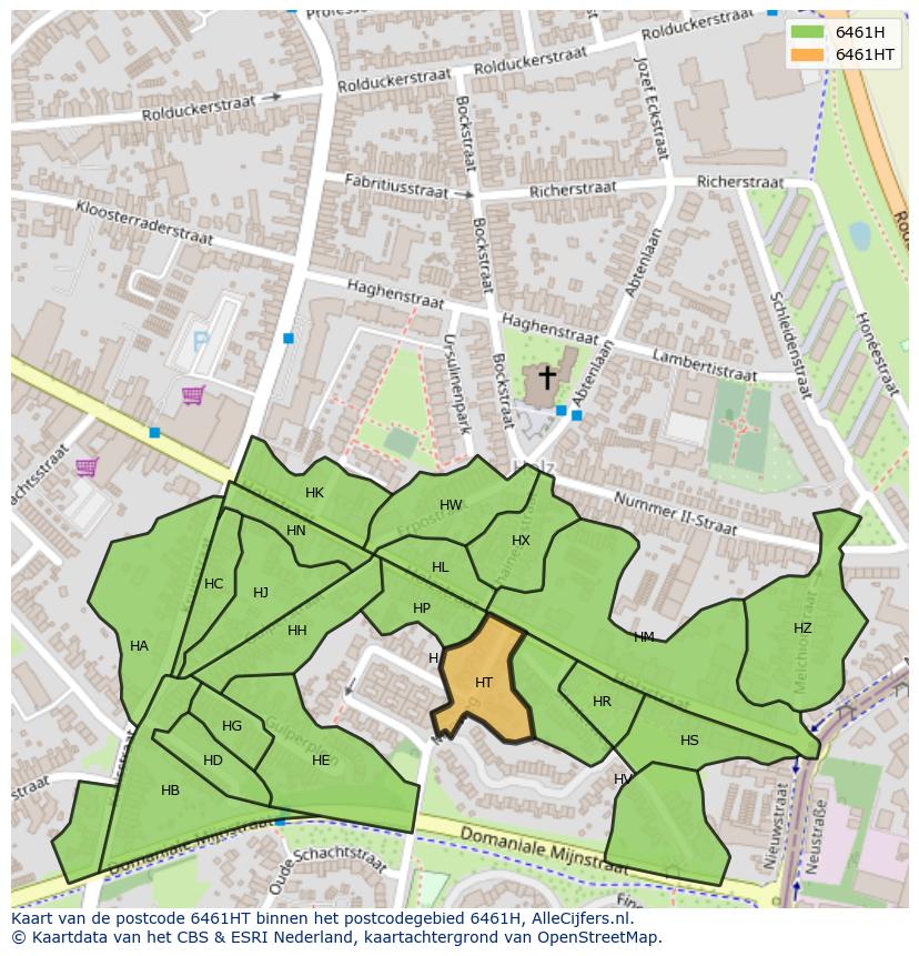Afbeelding van het postcodegebied 6461 HT op de kaart.