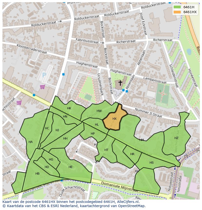 Afbeelding van het postcodegebied 6461 HX op de kaart.
