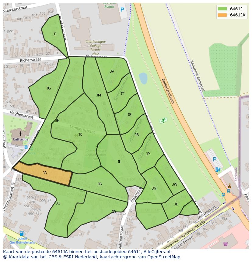 Afbeelding van het postcodegebied 6461 JA op de kaart.