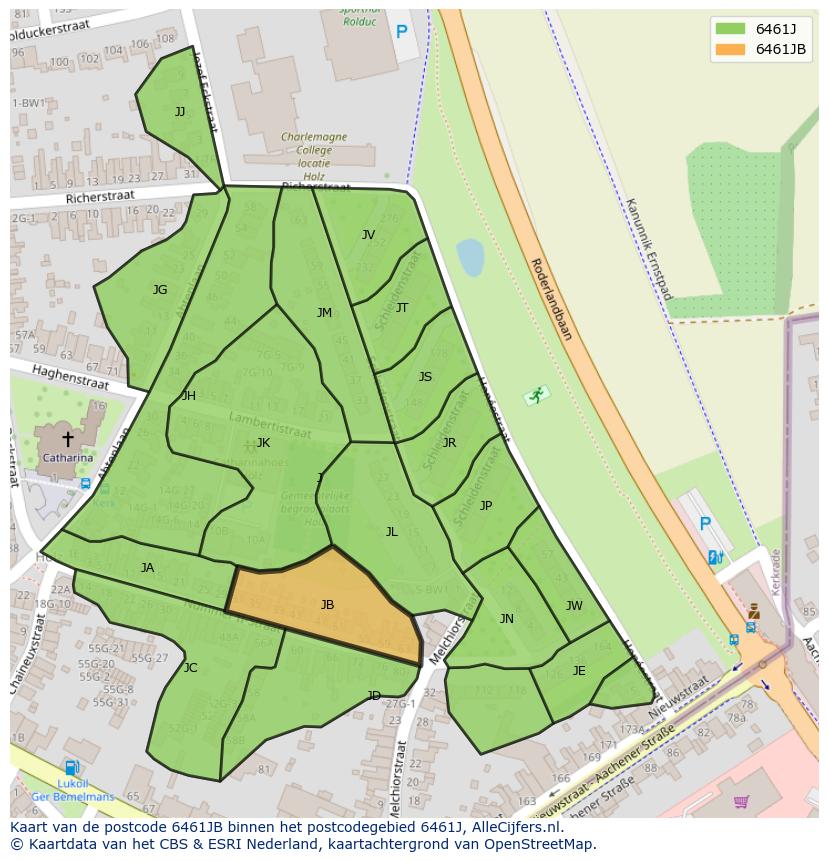Afbeelding van het postcodegebied 6461 JB op de kaart.