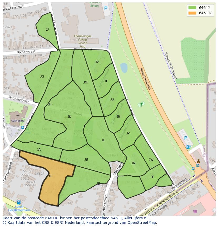 Afbeelding van het postcodegebied 6461 JC op de kaart.