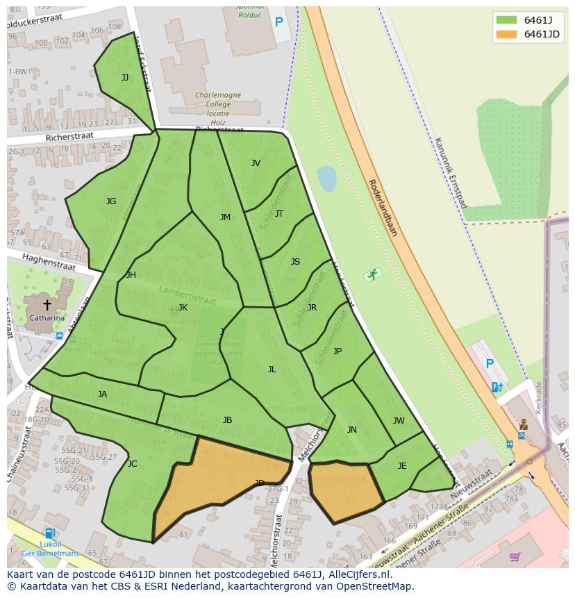 Afbeelding van het postcodegebied 6461 JD op de kaart.