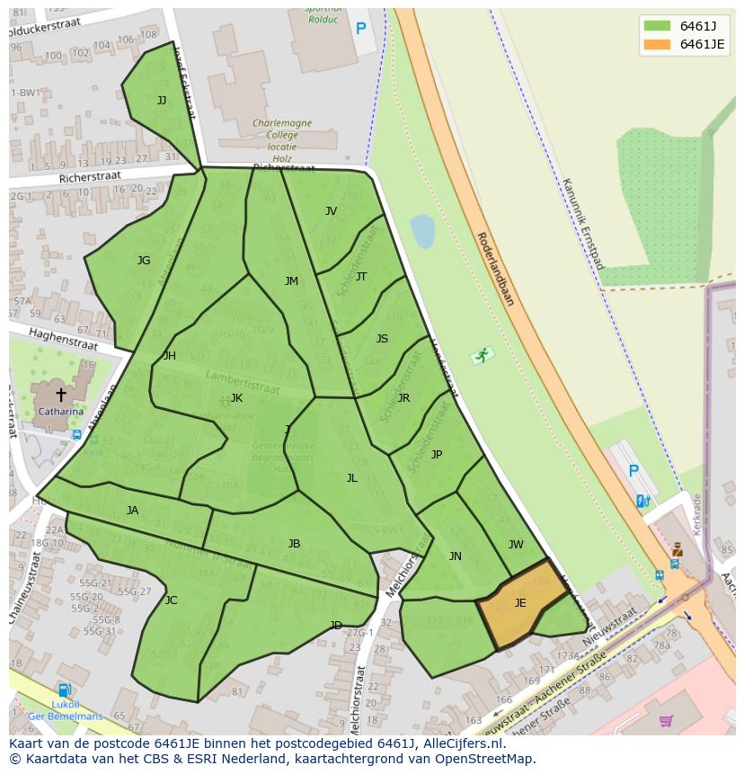 Afbeelding van het postcodegebied 6461 JE op de kaart.