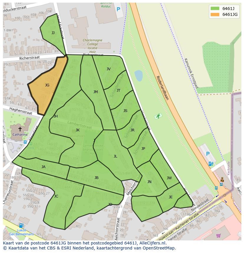 Afbeelding van het postcodegebied 6461 JG op de kaart.