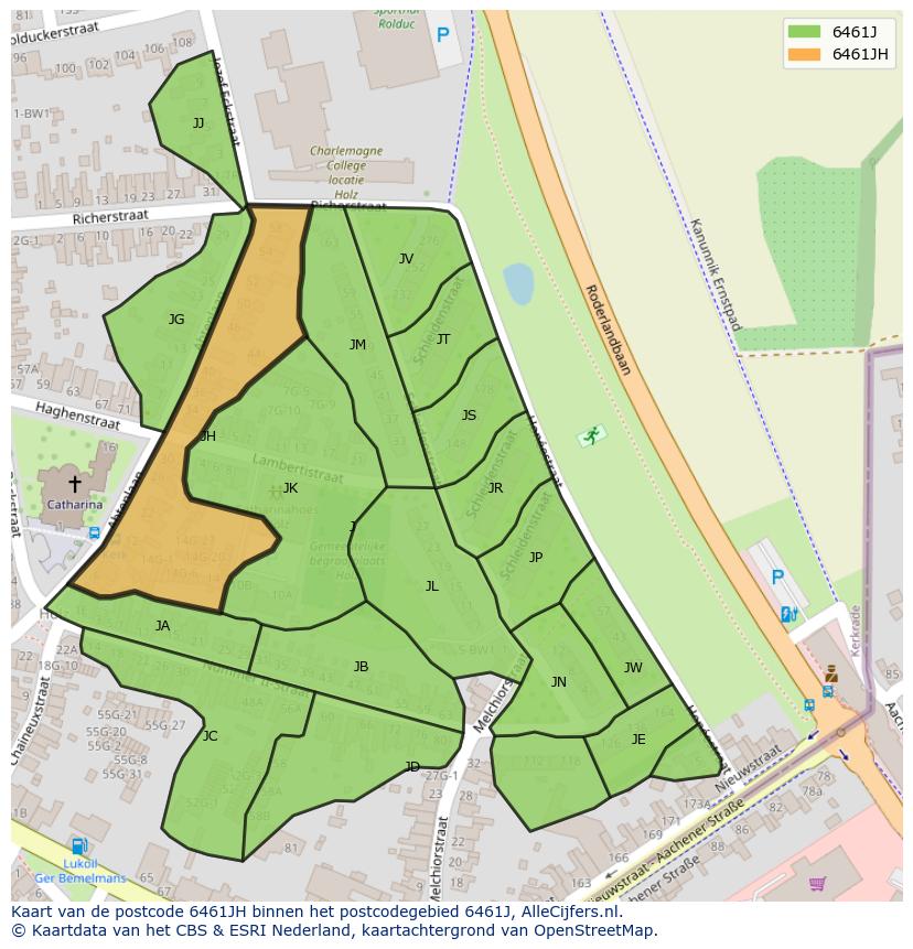 Afbeelding van het postcodegebied 6461 JH op de kaart.