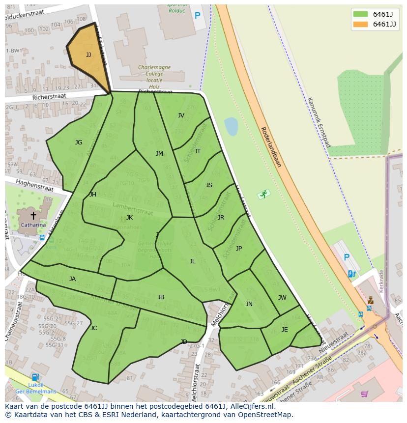 Afbeelding van het postcodegebied 6461 JJ op de kaart.