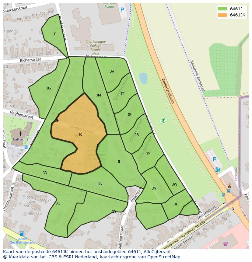 Afbeelding van het postcodegebied 6461 JK op de kaart.