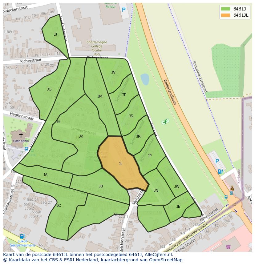 Afbeelding van het postcodegebied 6461 JL op de kaart.