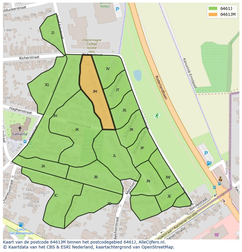 Afbeelding van het postcodegebied 6461 JM op de kaart.