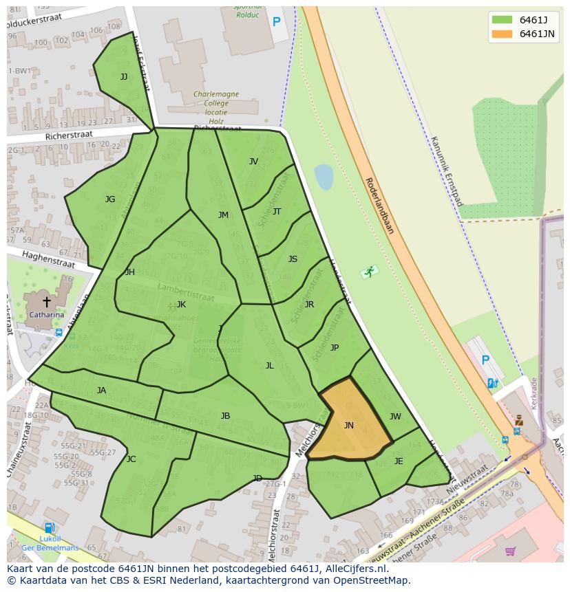 Afbeelding van het postcodegebied 6461 JN op de kaart.