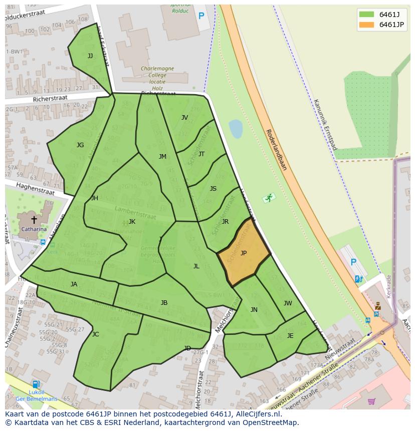 Afbeelding van het postcodegebied 6461 JP op de kaart.