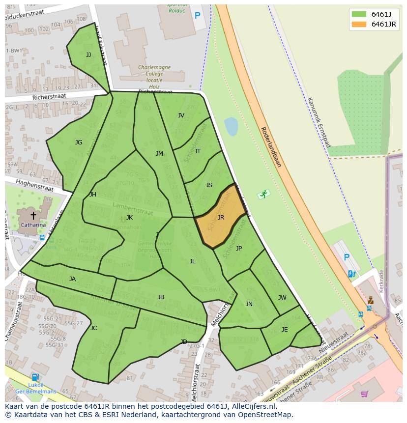 Afbeelding van het postcodegebied 6461 JR op de kaart.