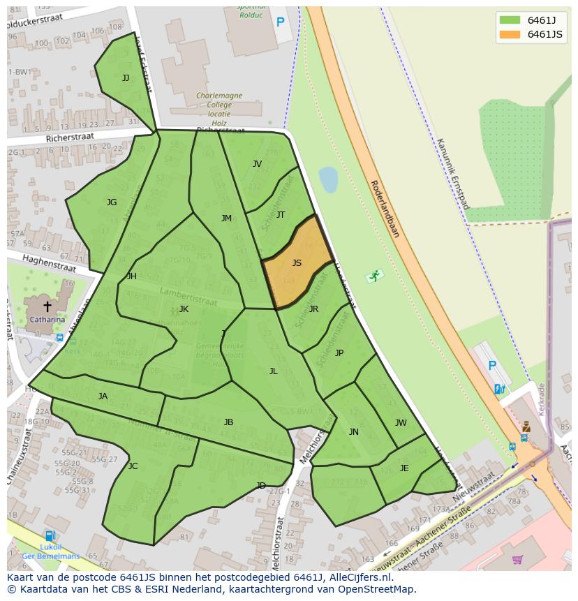 Afbeelding van het postcodegebied 6461 JS op de kaart.