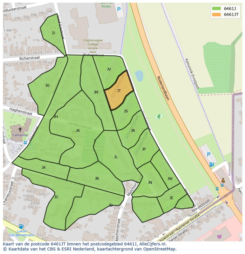 Afbeelding van het postcodegebied 6461 JT op de kaart.