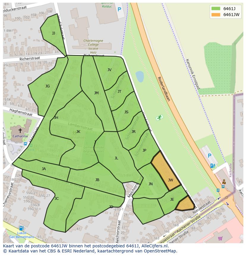Afbeelding van het postcodegebied 6461 JW op de kaart.