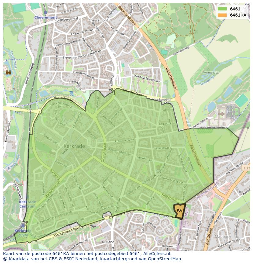 Afbeelding van het postcodegebied 6461 KA op de kaart.