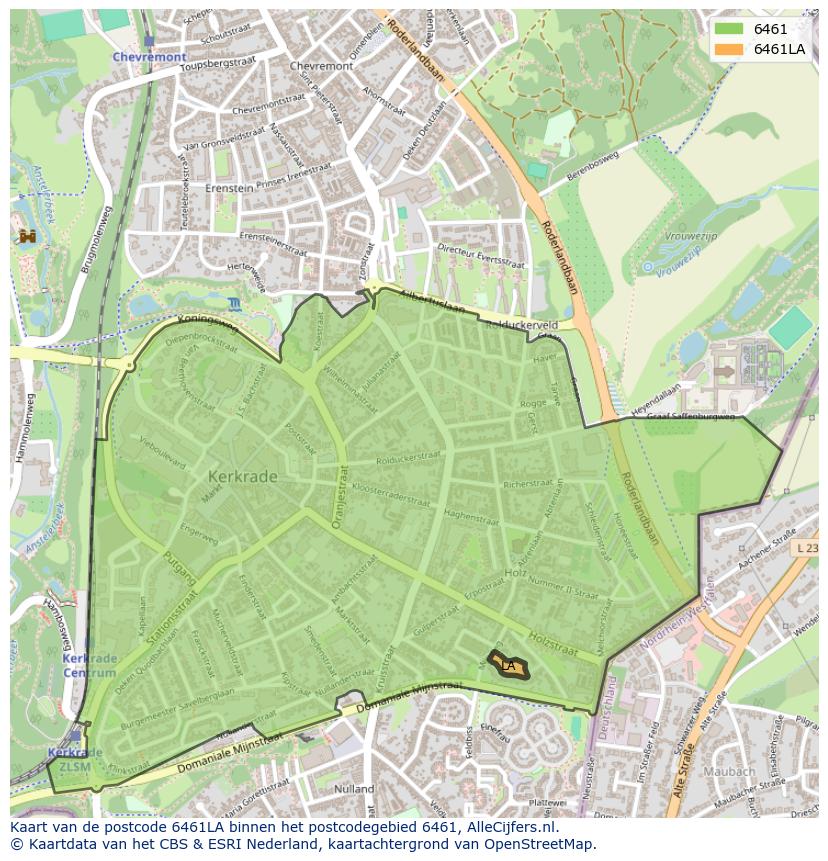 Afbeelding van het postcodegebied 6461 LA op de kaart.