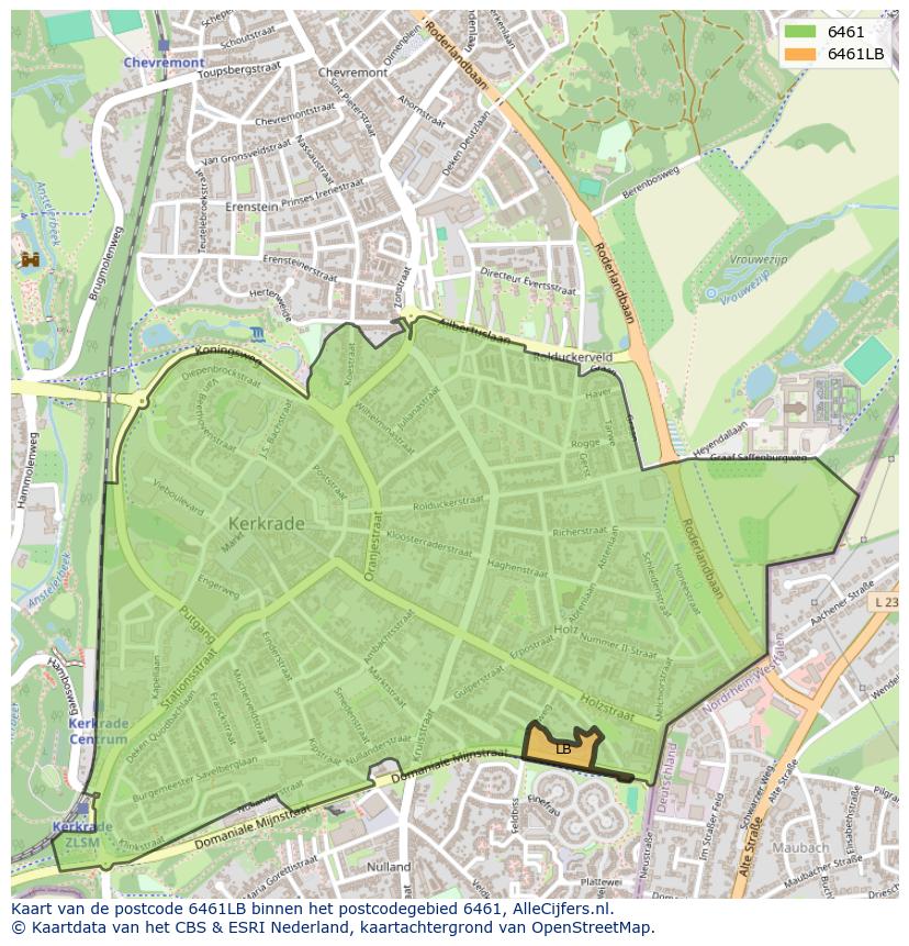 Afbeelding van het postcodegebied 6461 LB op de kaart.