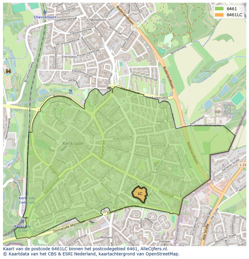 Afbeelding van het postcodegebied 6461 LC op de kaart.