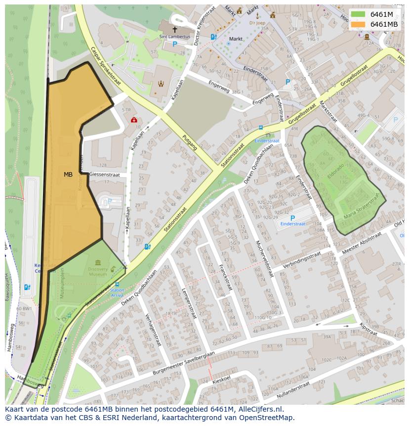 Afbeelding van het postcodegebied 6461 MB op de kaart.