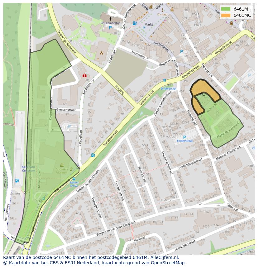 Afbeelding van het postcodegebied 6461 MC op de kaart.