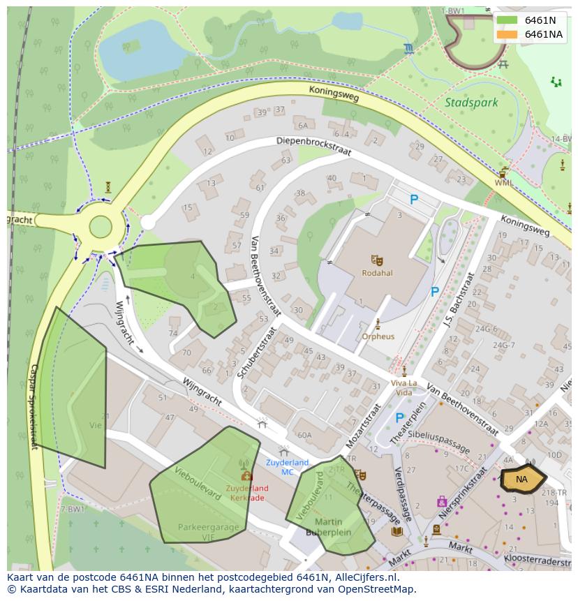 Afbeelding van het postcodegebied 6461 NA op de kaart.