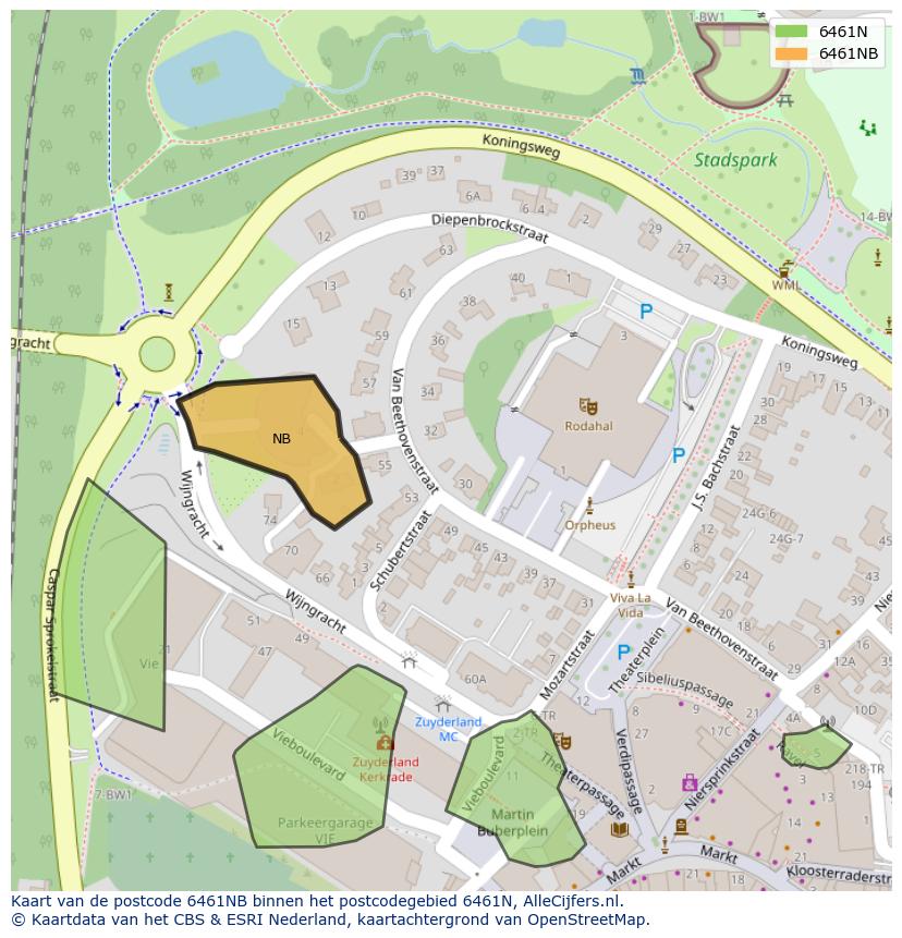 Afbeelding van het postcodegebied 6461 NB op de kaart.