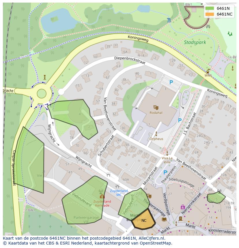 Afbeelding van het postcodegebied 6461 NC op de kaart.