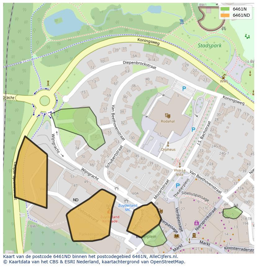 Afbeelding van het postcodegebied 6461 ND op de kaart.