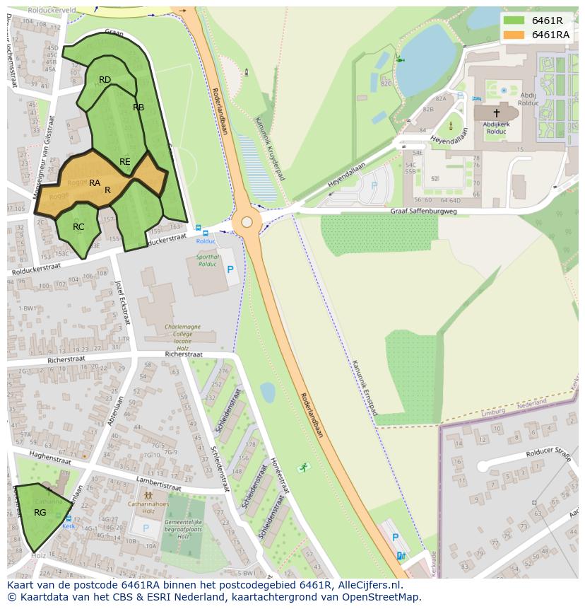 Afbeelding van het postcodegebied 6461 RA op de kaart.
