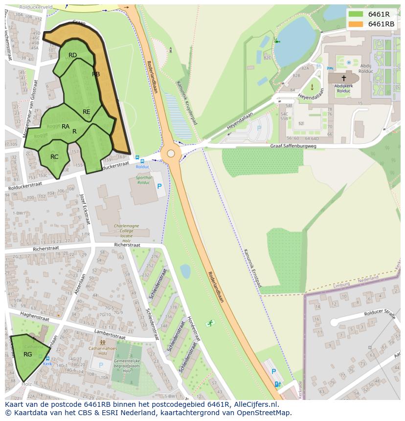 Afbeelding van het postcodegebied 6461 RB op de kaart.
