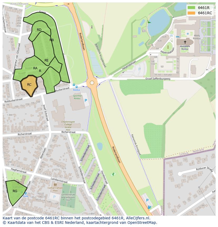 Afbeelding van het postcodegebied 6461 RC op de kaart.
