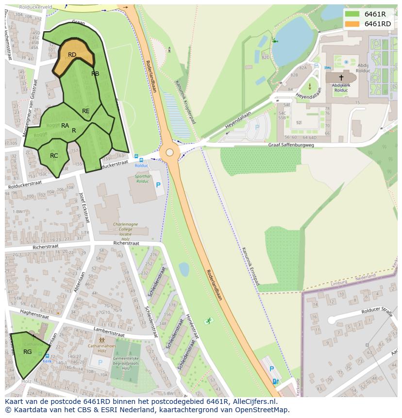 Afbeelding van het postcodegebied 6461 RD op de kaart.