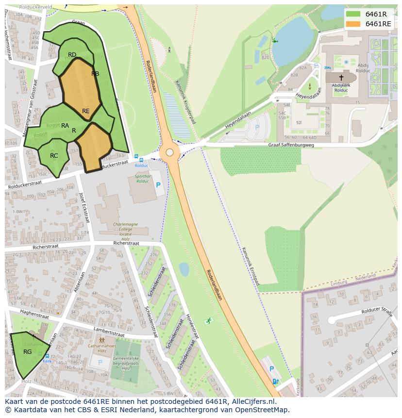 Afbeelding van het postcodegebied 6461 RE op de kaart.