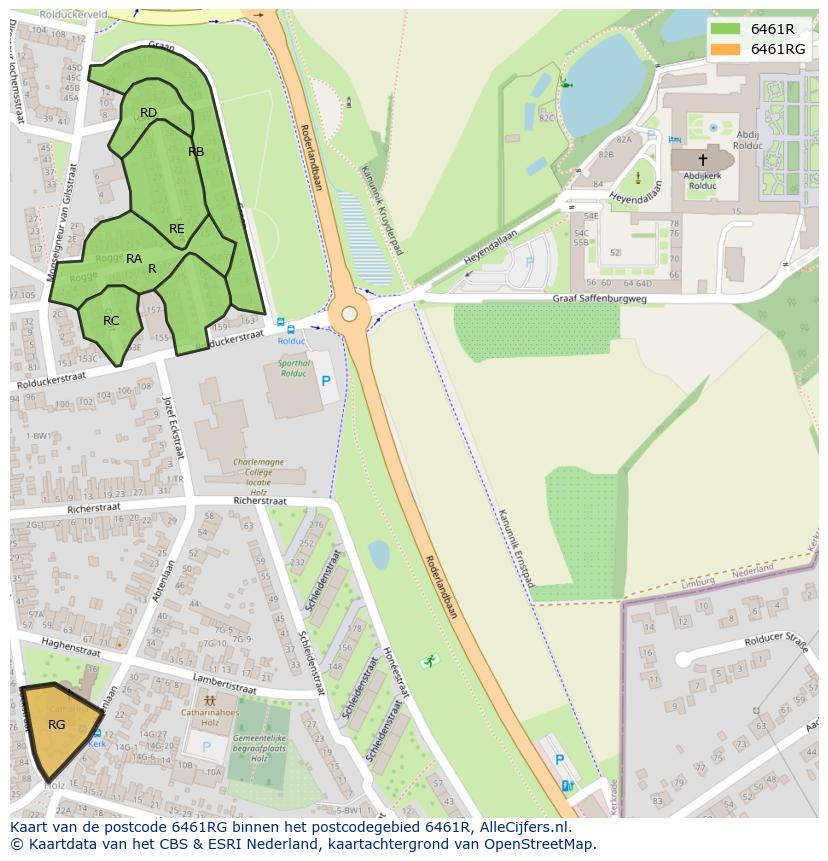Afbeelding van het postcodegebied 6461 RG op de kaart.